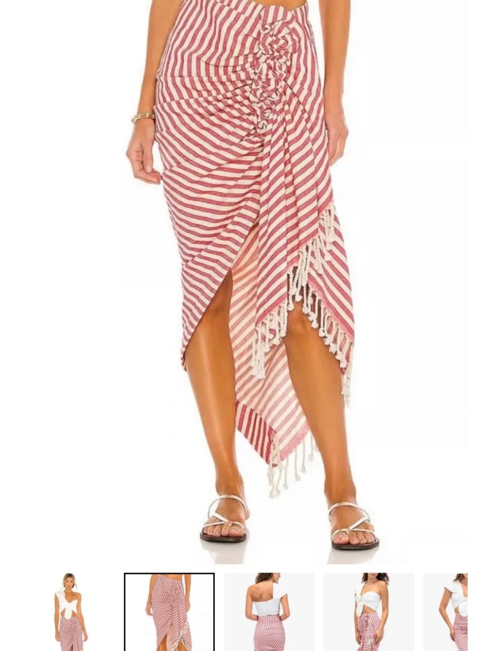 Striped Red and White Asymmetrical Tulum Skirt